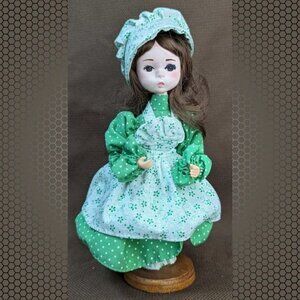 Vintage Miss March 8 1/2" Bradley Doll Made In Korea Green & White Dress